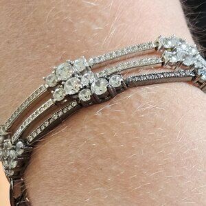 Three Crystal Bracelets, Two Sterling Silver & One Rhodium Plated